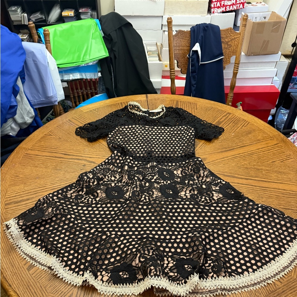 Ellison Black Crochet Top with Cream Accents - Picture 1 of 6